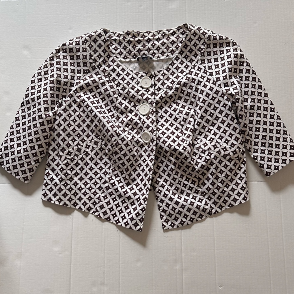 BCX Trendy Womens White Brown Short Sleeve Cropped Jacket Plus Size 2X